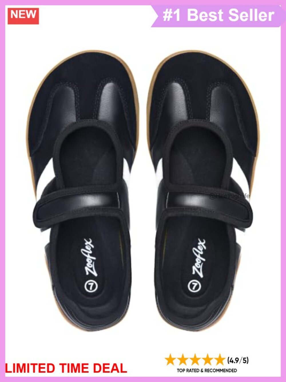Mary Jane Sneakers Wide Toe Box Flats Lightweight Comfortable Hook & Loop